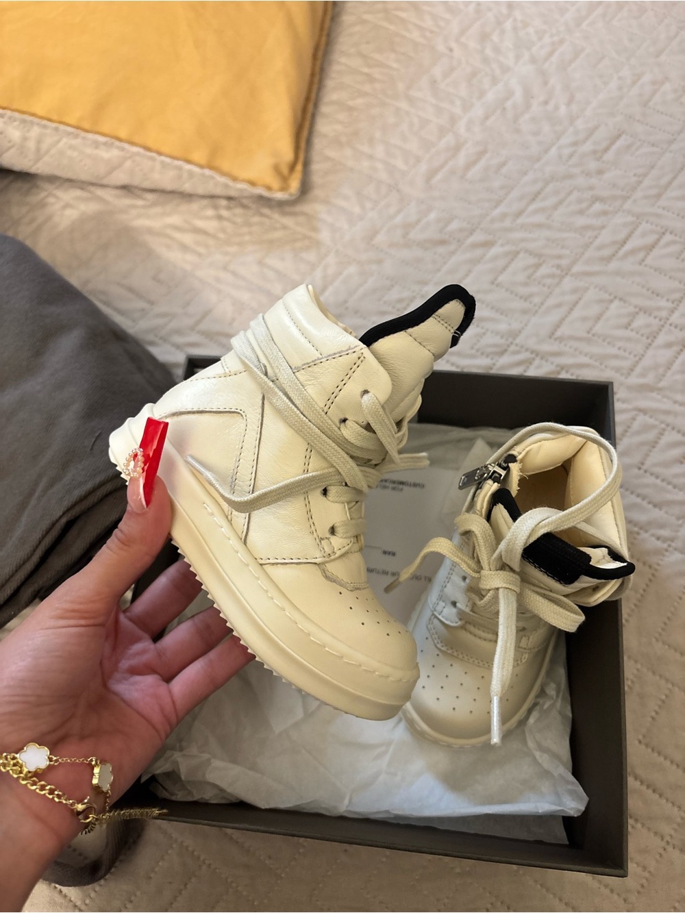Rick Owens Kids Sneakers in Cream with Black Trim